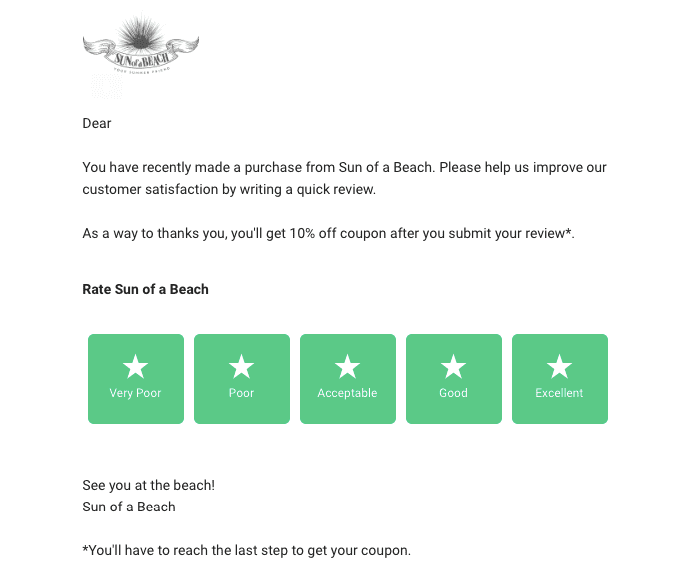 Example of a Review Request Transactional Email