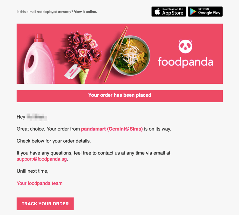 Foodpanda Order Placement Message