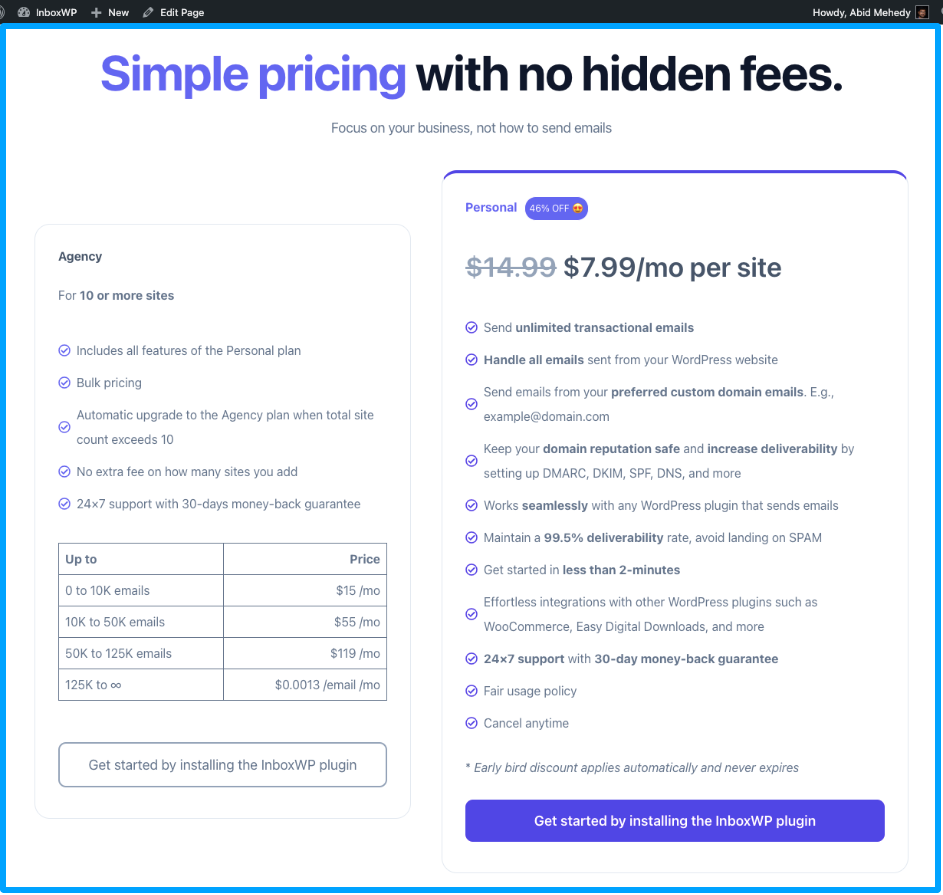 Pricing of InboxWP